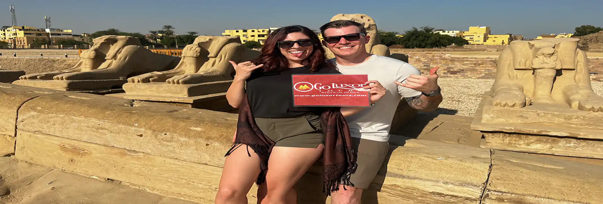 A young Couple holding at Karnak temple tour- Go Luxor Tours
